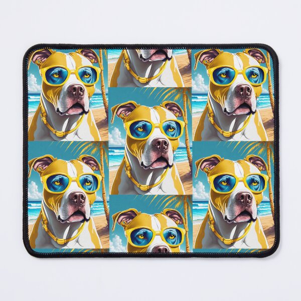 Item preview, Cool Beach Pitbull Dog Design – Yellow Sunglasses Pitbull Dog on Tropical Beach designed and sold by Iiamspecial1.