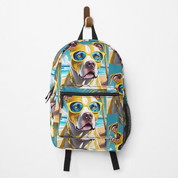 Item preview, Cool Beach Pitbull Dog Design – Yellow Sunglasses Pitbull Dog on Tropical Beach designed and sold by Iiamspecial1.