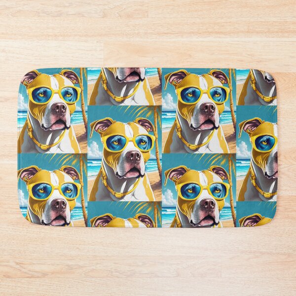 Item preview, Cool Beach Pitbull Dog Design – Yellow Sunglasses Pitbull Dog on Tropical Beach designed and sold by Iiamspecial1.