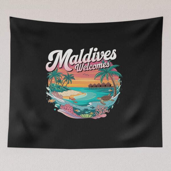 Item preview, Maldives Welcomes Flag Map Atolls, turquoise water designed and sold by AnimalsDH305.