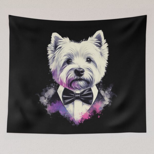 Item preview, Cute White West Highland Terrier Westie Wearing a Tux and Bow Tie Watercolor Portrait designed and sold by MaedK.