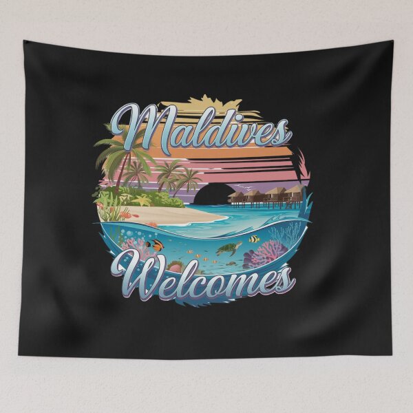 Item preview, Maldives Welcomes Flag Map Atolls, turquoise water designed and sold by AnimalsDH305.