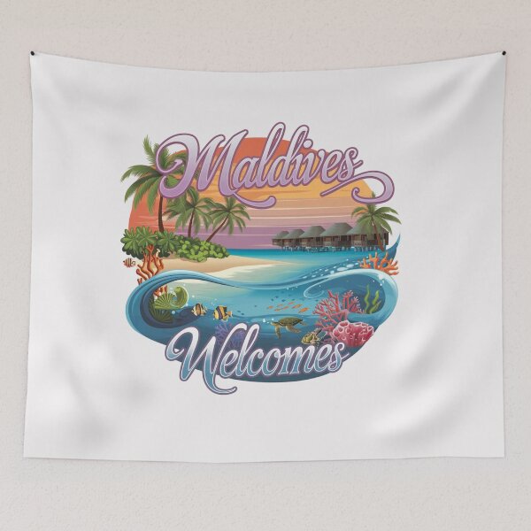 Item preview, Maldives Welcomes Flag Map Atolls, turquoise water designed and sold by AnimalsDH305.