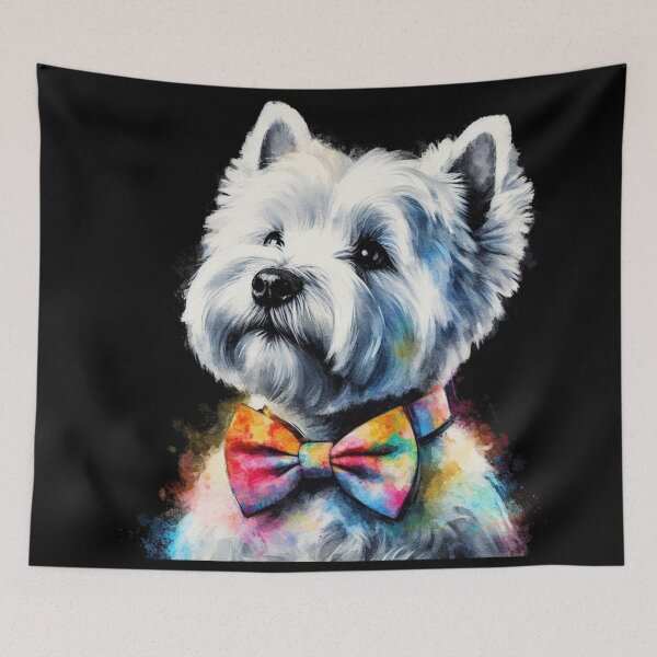 Item preview, Cute White West Highland Terrier Westie Wearing Bow Tie Watercolor Portrait designed and sold by MaedK.