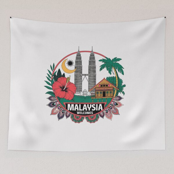 Item preview, Malaysia Welcomes Flag Map Kuala Lumpur, towers , Penang designed and sold by AnimalsDH305.
