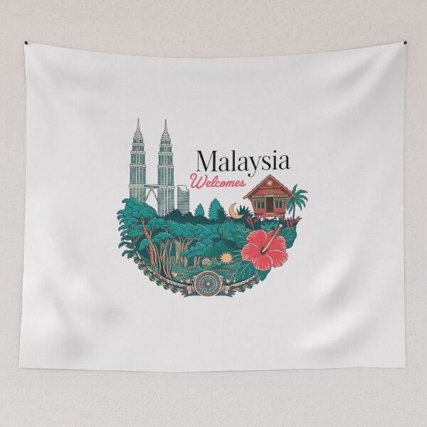 Item preview, Malaysia Welcomes Flag Map Kuala Lumpur, towers , Penang designed and sold by AnimalsDH305.