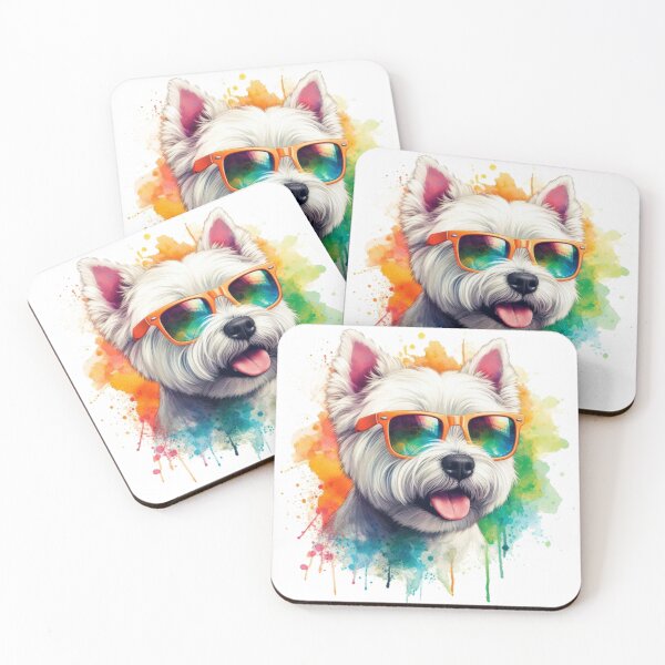Item preview, Cute Colorful White West Highland Terrier Westie Wearing Shades Watercolor Portrait designed and sold by MaedK.