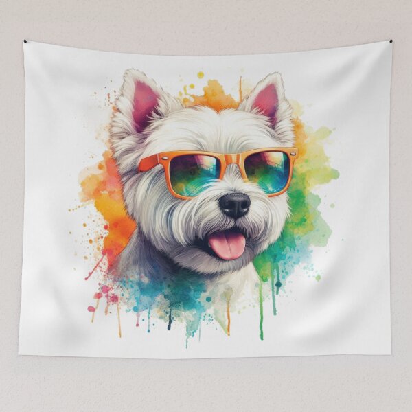 Item preview, Cute Colorful White West Highland Terrier Westie Wearing Shades Watercolor Portrait designed and sold by MaedK.