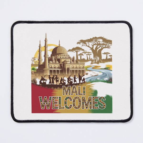 Item preview,  Mali Welcomes Flag Map Timbuktu, Bamako, Niger River designed and sold by AnimalsDH305.