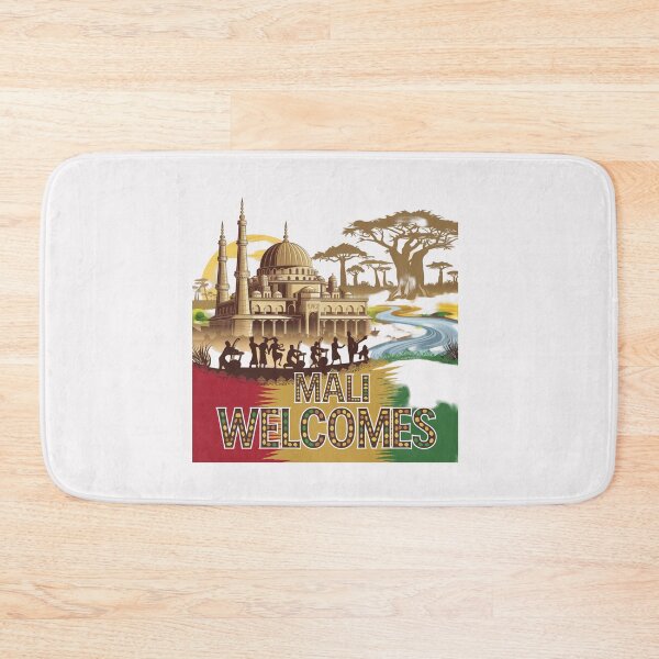 Item preview,  Mali Welcomes Flag Map Timbuktu, Bamako, Niger River designed and sold by AnimalsDH305.