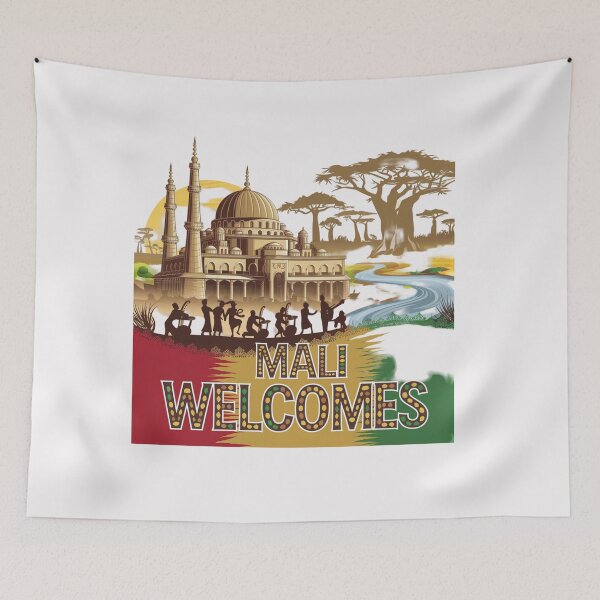 Item preview,  Mali Welcomes Flag Map Timbuktu, Bamako, Niger River designed and sold by AnimalsDH305.