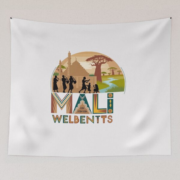 Item preview, Mali Welcomes Flag Map Timbuktu, Bamako, Niger River designed and sold by AnimalsDH305.