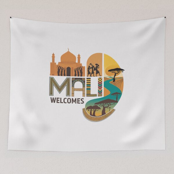 Item preview, Mali Welcomes Flag Map Timbuktu, Bamako, Niger River designed and sold by AnimalsDH305.