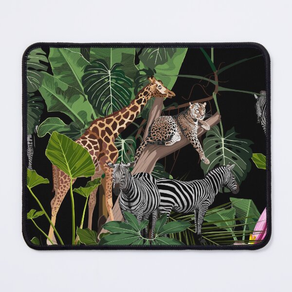 Item preview, Tropical wild animals, flamingo, zebra, giraffe, leopard jaguar Savannah cat sleeping on a tree and palm trees, banana tree. designed and sold by MatyKotiv.