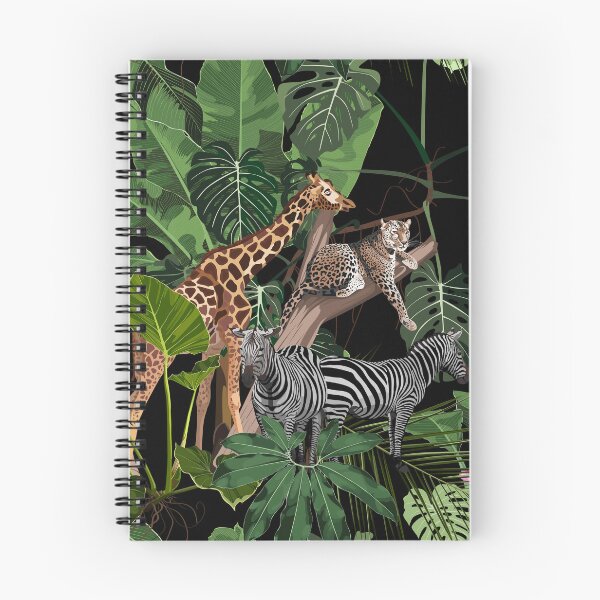 Item preview, Tropical wild animals, flamingo, zebra, giraffe, leopard jaguar Savannah cat sleeping on a tree and palm trees, banana tree. designed and sold by MatyKotiv.