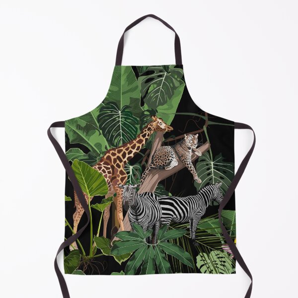 Item preview, Tropical wild animals, flamingo, zebra, giraffe, leopard jaguar Savannah cat sleeping on a tree and palm trees, banana tree. designed and sold by MatyKotiv.