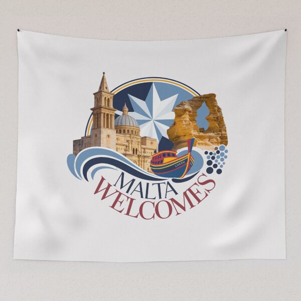 Item preview, Malta Welcomes Flag Map Valletta, Gozo, Comino, Mdina designed and sold by AnimalsDH305.