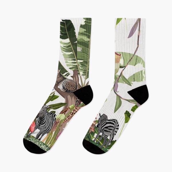 Item preview, Tropical wild animals, flamingo, zebra, giraffe and palm trees, banana tree.  designed and sold by MatyKotiv.