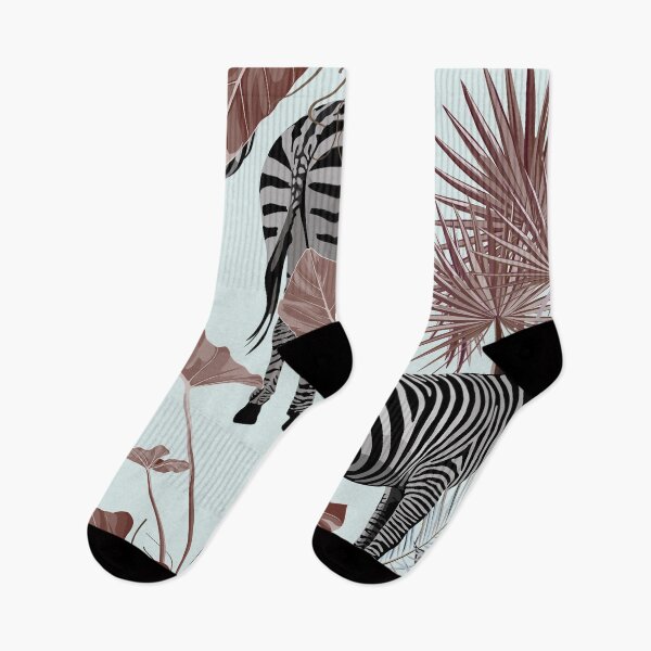 Item preview, Tropical floral leaves, brown palm banana plant and leaves, zebra wildlife animal floral seamless pattern. designed and sold by MatyKotiv.