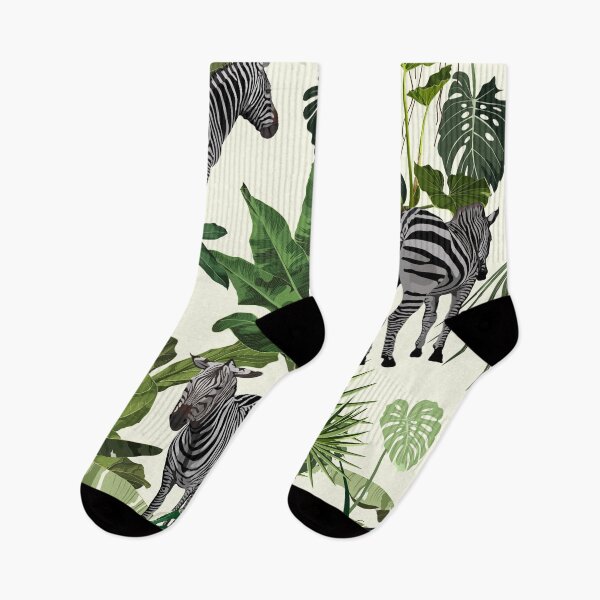 Item preview, Tropical floral leaves, palm banana tree, zebra wildlife animal floral seamless pattern. designed and sold by MatyKotiv.