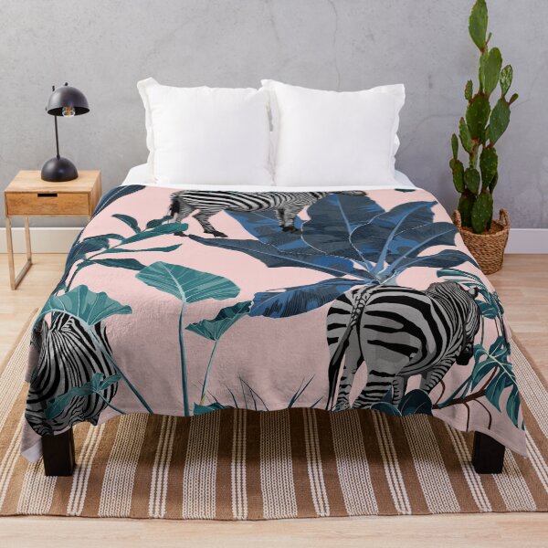 Item preview, Tropical floral leaves, blue palm banana tree and exotic flowers, zebra wildlife animal floral seamless pattern. designed and sold by MatyKotiv.