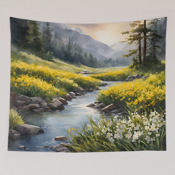 Item preview, Meadow Stream in Spring Landscape Watercolor Painting | Watercolor Landscape | Watercolor Art | Watercolor Scenery designed and sold by UnhingedBird.