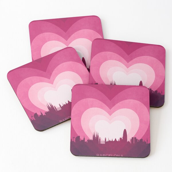 Item preview, Barcelona Spain Skyline Hearts Pink designed and sold by ArtPrints.