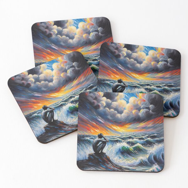 Item preview, Abstract Ocean Sunset with Expressive Faces designed and sold by MarinaFila.
