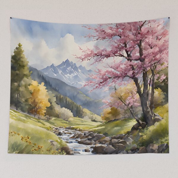 Item preview, Meadow Stream in Spring Landscape Watercolor Painting | Watercolor Landscape | Watercolor Art | Watercolor Scenery designed and sold by UnhingedBird.