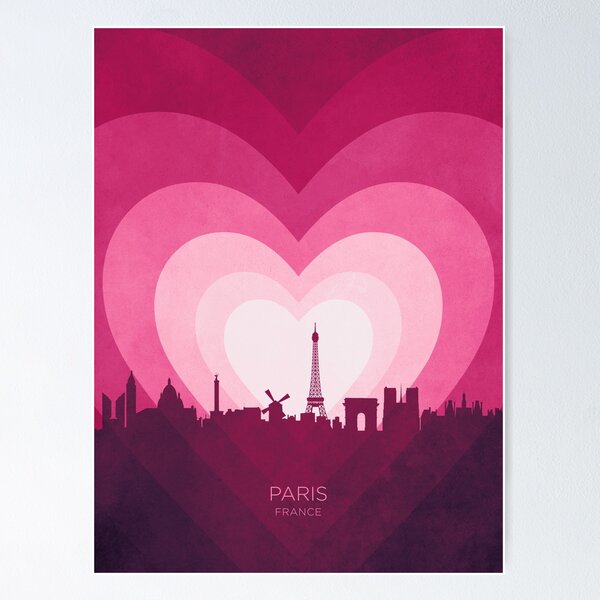 Item preview, Horizonte de París, Francia, corazones rosas designed and sold by ArtPrints.