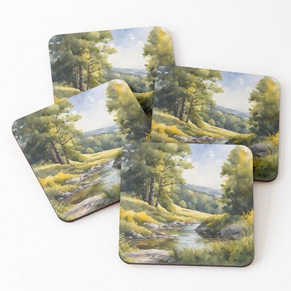 Item preview, Forest Stream in Summer Landscape Watercolor Painting | Watercolor Landscape | Watercolor Art | Watercolor Scenery designed and sold by UnhingedBird.