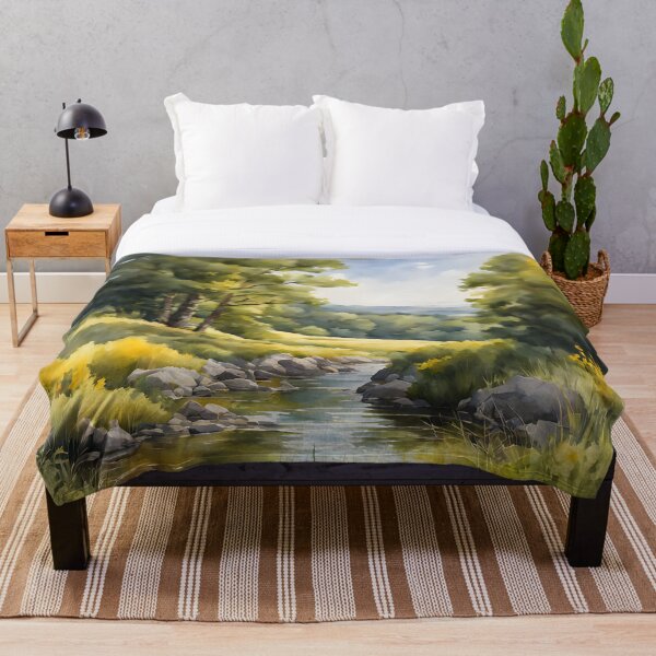Artikelvorschau, Waldbach im Sommer Landschaft Aquarellmalerei | Aquarell Landschaft | Aquarell Kunst | Aquarell Landschaft entworfen und verkauft von UnhingedBird.