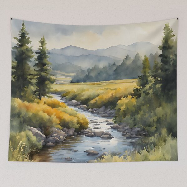 Item preview, Meadow Rivulet in Summer Landscape Watercolor Painting | Watercolor Landscape | Watercolor Art | Watercolor Scenery designed and sold by UnhingedBird.