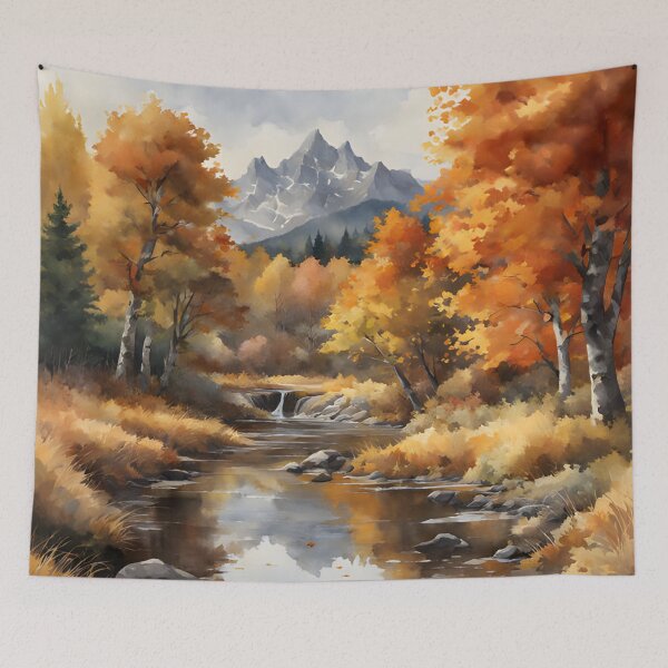 Item preview, Forest Stream in Autumn Landscape Watercolor Painting | Watercolor Landscape | Watercolor Art | Watercolor Scenery designed and sold by UnhingedBird.