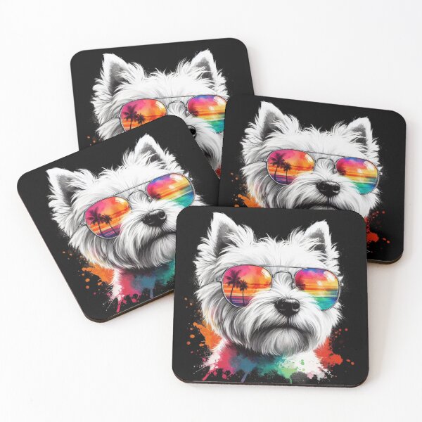Item preview, Cute Colorful White West Highland Terrier Westie Wearing Shades Watercolor Portrait designed and sold by MaedK.