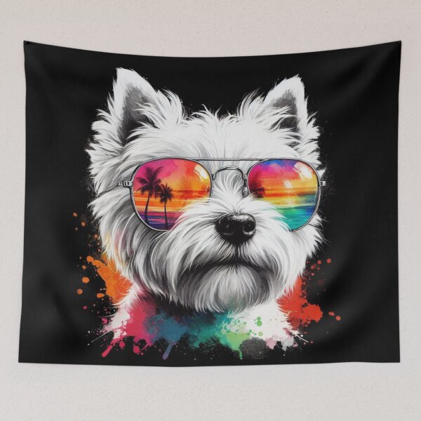 Item preview, Cute Colorful White West Highland Terrier Westie Wearing Shades Watercolor Portrait designed and sold by MaedK.