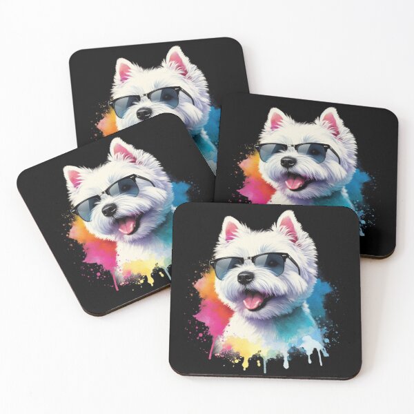 Item preview, Cute Colorful White West Highland Terrier Westie Wearing Shades Watercolor Portrait designed and sold by MaedK.