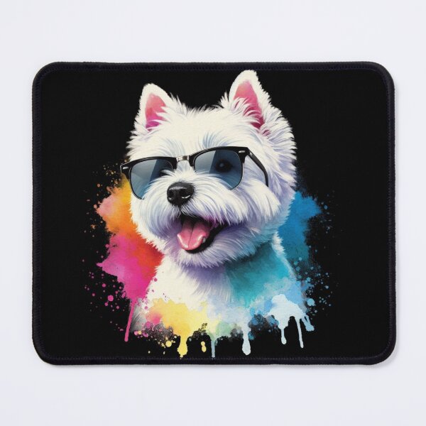 Item preview, Cute Colorful White West Highland Terrier Westie Wearing Shades Watercolor Portrait designed and sold by MaedK.