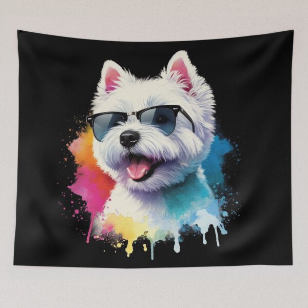 Item preview, Cute Colorful White West Highland Terrier Westie Wearing Shades Watercolor Portrait designed and sold by MaedK.