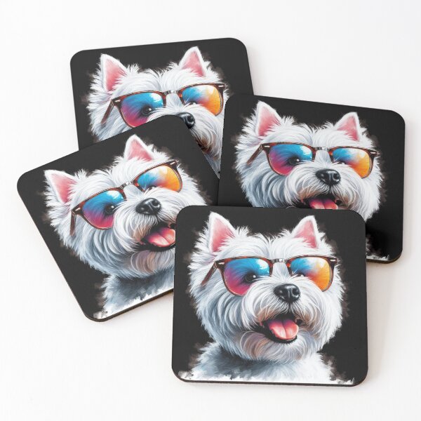 Item preview, Cute Colorful White West Highland Terrier Westie Wearing Shades Watercolor Portrait designed and sold by MaedK.