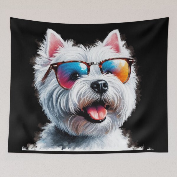 Item preview, Cute Colorful White West Highland Terrier Westie Wearing Shades Watercolor Portrait designed and sold by MaedK.