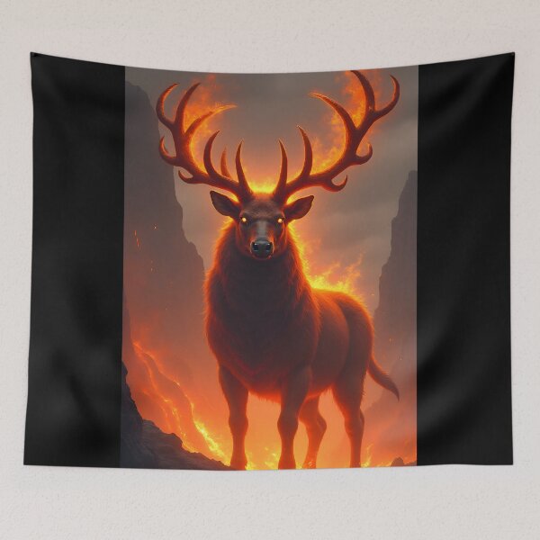 Item preview, Mythical Infernal Stag in Volcanic Realm - Fantasy Art designed and sold by aiEuroGirls.