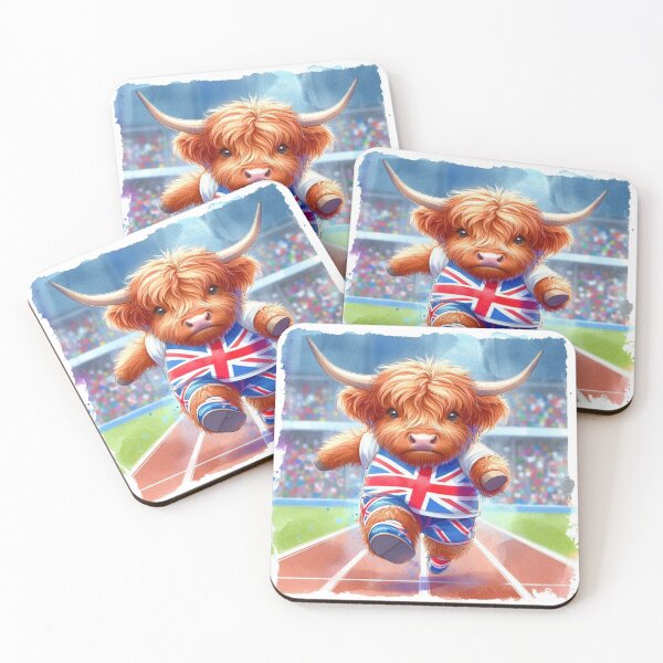 Item preview, Team GB Cute Highland Cow Athletic Event Olympics Colorful Watercolor designed and sold by MaedK.