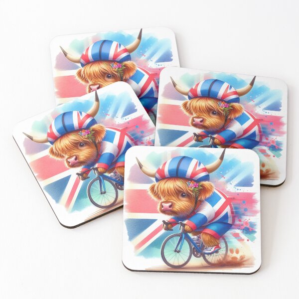 Item preview, Team GB Cute Highland Cow Cycling Event Olympics Colorful Watercolor designed and sold by MaedK.