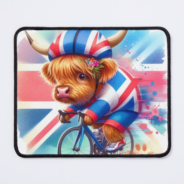 Item preview, Team GB Cute Highland Cow Cycling Event Olympics Colorful Watercolor designed and sold by MaedK.