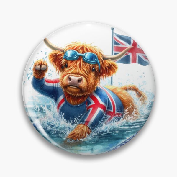 Item preview, Team GB Cute Highland Cow Swimming Event Olympics Colorful Watercolor designed and sold by MaedK.