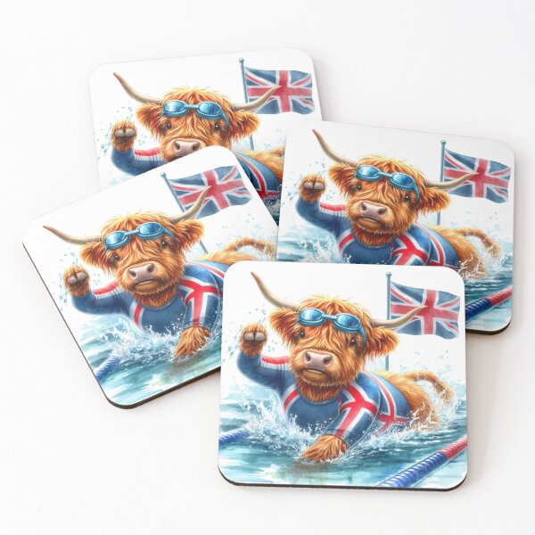 Item preview, Team GB Cute Highland Cow Swimming Event Olympics Colorful Watercolor designed and sold by MaedK.