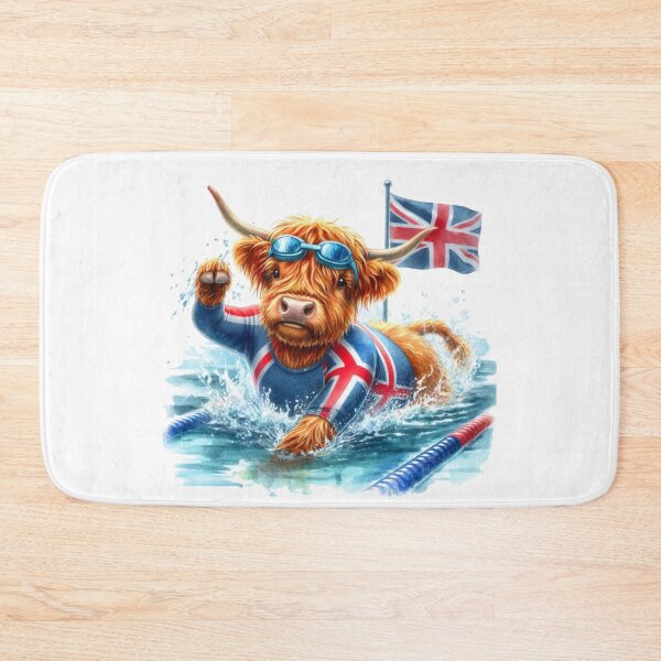 Item preview, Team GB Cute Highland Cow Swimming Event Olympics Colorful Watercolor designed and sold by MaedK.