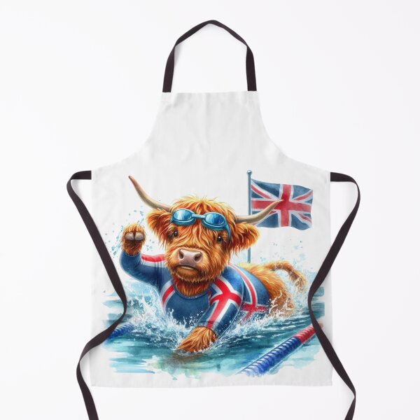 Item preview, Team GB Cute Highland Cow Swimming Event Olympics Colorful Watercolor designed and sold by MaedK.