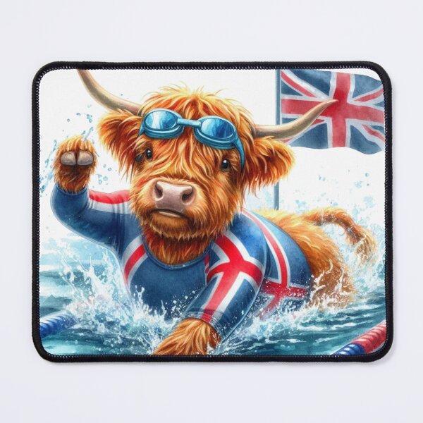 Item preview, Team GB Cute Highland Cow Swimming Event Olympics Colorful Watercolor designed and sold by MaedK.